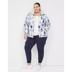 LIVI‎  LANE BRYANT Abstract Full Zip Blue  Hooded Lightweight Jacket Women 22 24